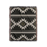 Wapi Southwestern Cotton Blend Blanket Throw in Black and Off-White, full view