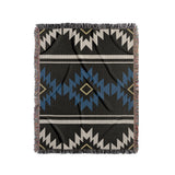 Wapi Southwestern Cotton Blend Blanket Throw in Blue, Black and Off-White, full view