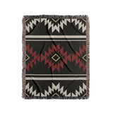 Wapi Southwestern Cotton Blend Blanket Throw in Red, Black and Off-White, full view