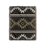 Wapi Southwestern Cotton Blend Blanket Throw in Black, Dull Gold and Off-White, full view