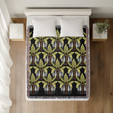 Xavier Zebra Cotton Blend Blanket Throw in Black and Chartreuse, on a bed