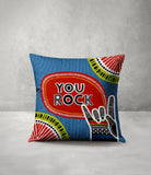 You Rock Hand Sign  Square Throw Pillow in Blue - Size 16x16