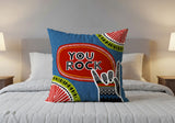 You Rock Hand Sign  Square Throw Pillow in Blue - Size 16x16