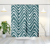 Zig Zaggy Shower Curtain in Emerald and White