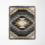 Zio Southwestern Cotton Blend Blanket Throw in Black, Gray, Dull Gold and Off-White, full view