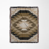 Zio Southwestern Cotton Blend Blanket Throw in Brown, Off-White and Dull Gold, full view