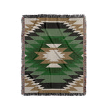 Zio Southwestern Cotton Blend Blanket Throw in Green, Off-White and Dull Gold, full view