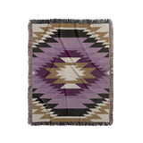 Zio Southwestern Cotton Blend Blanket Throw in Purple, Off-White and Dull Gold, full view