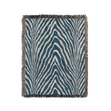 Zoe Animal Print Cotton Blend Blanket Throw in Blue, full view