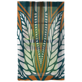 Boho Curtain, Botanical Panel Curtain, Abstract Emerald and Orange Leaf Motif Curtain