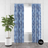 Vertical Stripe Line Blue Shibori Indigo Curtain