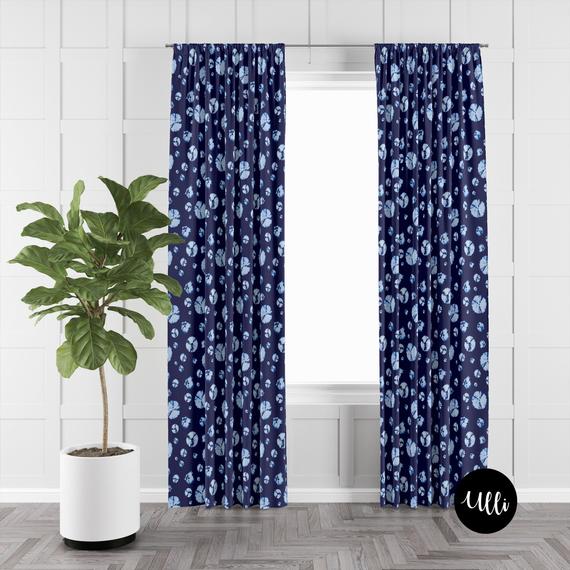 Circle Dark Blue Japanese Shibori Indigo Curtain