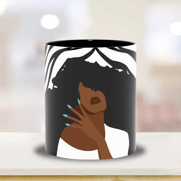 Black Fashionista, Black Women Fashion, Woman Empowerment, Black Woman Art, Gift for Black Woman, Natural hair mug, African American Woman gifts, ulli, ullihome, buy black, black owned, melanin art, woman art