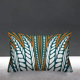 Emerald and Orange Tribal Abstract Lumbar Pillow, Abstract Mid Century Pillow, Leaf Abstract Bohemian Eclectic Pillow, ulli. ullihome, buy black, black owned, living room decor, bedroom decor, office decor, melanin art, bgm art, african art, african american art