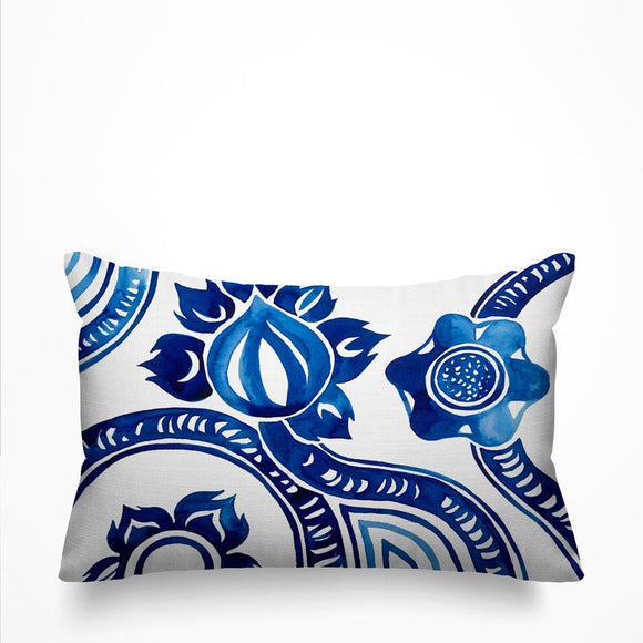 Blue Indigo floral water color Decorative Pillow Cover. Blue and White Decorative Cushion, African Fabric, Blue and White Geometric Pillow, Floral Indigo Watercolor Lumbar Pillow, Navy Flower Pillow Cover, Indigo Cushion, Abstract Floral Fabric Pillow Cover, ulli, ullihome, throw sham, pillow cover, living room decor, bedroom decor, office decor, bgm art, melanin art, black girl magic