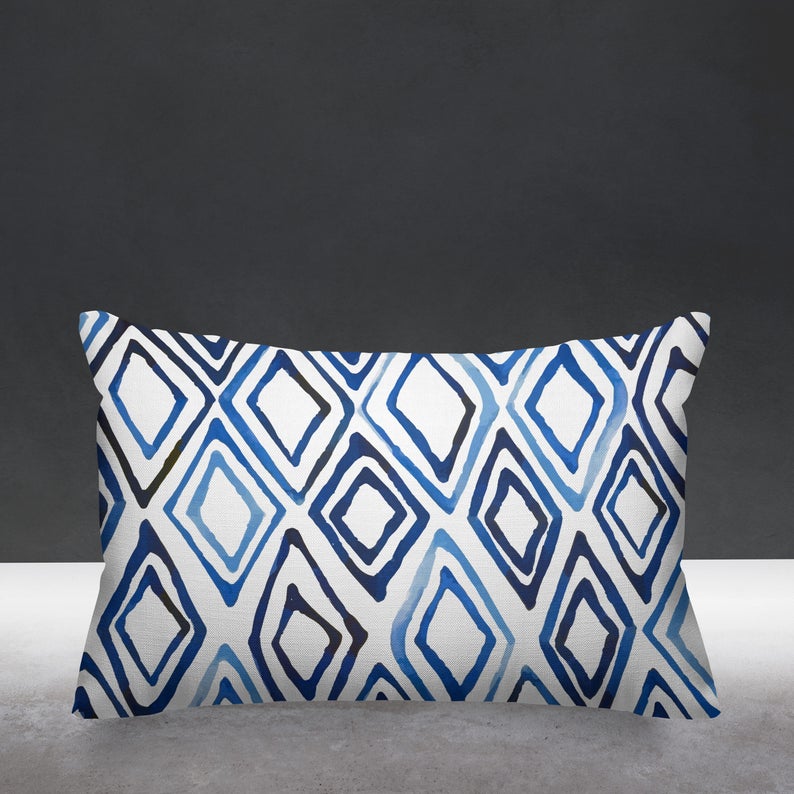 Geometric Indigo Watercolor II Lumbar Pillow Cover –