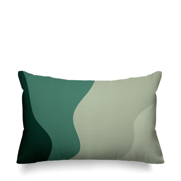 Emerald Wavy Mid Century Modern Lumbar Pillow, Abstract Minimalist Emerald Pillow Cushion, Beach Sand Pillow, ullihome, ulli, buy black, black owned, living room decor, bedroom decor, office decor, throw sham, lumbar pillow cover, melanin art, woman art, bgm art, strong black woman, black queen, pillow covers, cotton twill, spun polyester, made in the u.s.a, machine washable