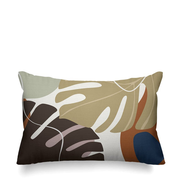 Abstract earth tone fern leaf minimalist mid century modern pillow cover, Abstract Minimalist Fern Pillow Cushion, Beach Pillow, machine washable, spun polyester, cotton twill, made in the u.s.a, ulli, ullihome, buy black, black owned, black girl magic, black art, black woman art, woman art, feminist art, pillow cover