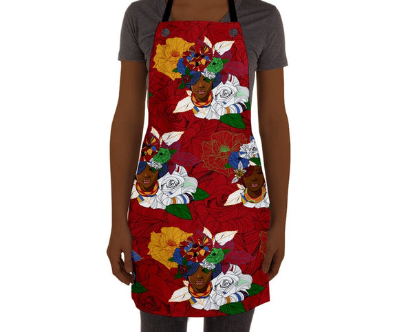 Black Queen Apron, African American Gifts , Black Girl Gardening Apron, Black Girl Magic Face Print, ULLIHOME, ulli, buy black, black owned, afro gifts, black gifts, bgm art, black girl magic, melanin art, black woman art, woman empowerment, nubian sistas, black queen, strong black woman, afro gifts, black gifts, black mothers, mother's day