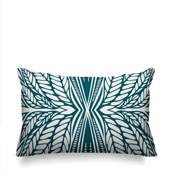 White and emerald hand drawn abstract leaf bohemian lumbar pillow, Emerald and Orange Tribal Abstract Lumbar Pillow, Abstract Mid Century Pillow, Leaf Abstract Bohemian Eclectic Pillow, ULLI, ULLIHOME, throw cover, pillow cover, lumbar pillow cover, buy black, black owned, living room decor, bedroom decor, office decor, bgm art, nubian queen, black queen, fashionista, black girl magic, melanin art, african art, african american art, woman art, spun polyester, cotton twill