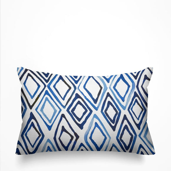 Blue Indigo geometric water color Decorative Pillow Cover. Blue and White Decorative Cushion, African Fabric, Blue and White Geometric Pillow, Geometric Indigo Watercolor Lumbar Pillow, Navy Diamond Pillow Cover, Indigo Cushion, Abstract Floral Fabric Pillow Cover, ulli, ullihome, throw sham, pillow cover, living room decor, office decor, bedroom decor, bgm art, melanin art, black girl magic, african art, african american art, abstract art