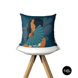 Circle Moon Pillow. Diagonal Stripped Pillow Cover, Retro Cushion Cover, Black Girl with hand fan throw pillow. Green Leaf Pillow Cover, Neutral Color Abstract Art, Melanin Art, Retro Pillow Cover, Mid Century Throw, Chartreuse Pillow, Navy Blue Pillow Cover, 70's Decorative Sham, Black Girl Art, African American Art, bgm art, throw shams, living room decor, bedroom decor, ulli, ullihome, black woman art, melanin art, african art