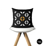 Black, Gold and White African Mud cloth Decorative Cushion Pillow Cover, African Tribal Cushion Cover Euro Sham, Black and White Floral Decorative Cushion, Boho Tribal Pillow Throws, bgm, bgm art, ulli, ullihome, black owned, bgm art, melanin art, bedroom decor, office decor, living room decor, throw pillow