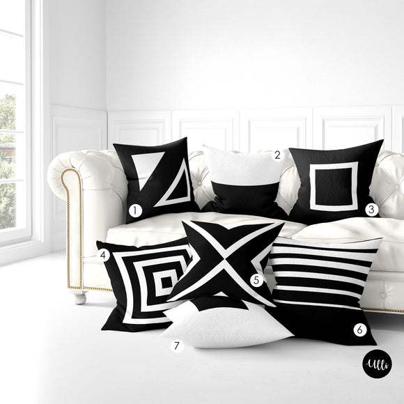 Black and White Minimalist Fabric cloth Decorative Cushion Pillow Cover, Geometric Cushion Cover Euro Sham, Black and White Horizontal lines Decorative Cushion, bgm art, ulli, ullihome, melanin art, throw shams, pillow cover, bedroom cover, living room cover, office decor, black girl magic, black owned, buy black