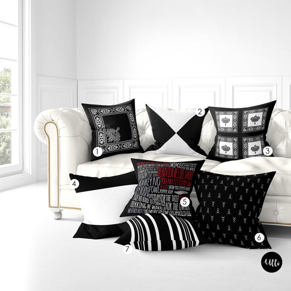 Black and White Stripped Pillow Decorative Cushion Pillow Cover, Geometric Quote Cushion Cover Euro Sham, Black and White Hand drawn Decorative Cushion, Boho Tribal Pillow Throws, ulli, ullihome, african art, african american art, living room decor, bedroom decor