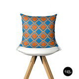 Turquoise and Orange African Ankara Fabric Pillow Cover, Turquoise and Orange Ankara Print Pillow, boho tribal pillow cover, ullihome, ulli, buy black, black owned, african print, melanin art, afro art, boho art, bgm art, black girl magic, black woman art, living room decor, bedroom decor