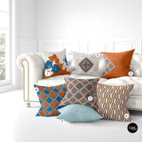 Turquoise and Orange African Ankara Fabric Pillow Cover, Turquoise and Orange Ankara Print Pillow, boho tribal pillow cover, ullihome, ulli, buy black, black owned, african print, melanin art, afro art, boho art, bgm art, black girl magic, black woman art, living room decor, bedroom decor