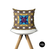 Blue and Gold African Fabric Tribal Boho Pillow Cover, Navy Blue and Gold African Tribal Boho Pillow Cover, Mix and Match Blue and White Throw Pillow, Blue and Gold diagonal diamond shape Pillow, buy black, black owned, ulli, ullihome, bgm art, african print, african american print, living room decor, bedroom decor, throw shams