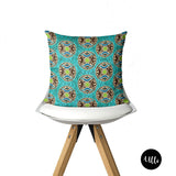 Turquoise, Beige, Chartreuse, Brown and Green African Fabric Pillow Cover, Polka Dot Beige and Brown Africa Fabric, Tribal Green and Teal, ulli, ullihome, buy black, black owned, black art, black woman art, melanin art, living room decor, bedroom decor, office decor, throw shams, african print, bgm art