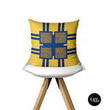 Yellow Navy Blue and White African Fabric Tribal Boho Pillow Cover, Stripped Geometric Pillows, Cross pillow cover, Blue Africa Fabric, ulli, ullihome, buy black, african print, african american print, melanin art, bgm art, throw shams, living room decor, bedroom decor