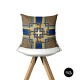 Yellow Navy Blue and White African Fabric Tribal Boho Pillow Cover, Stripped Geometric Pillows, Cross pillow cover, Blue Africa Fabric, ulli, ullihome, buy black, african print, african american print, melanin art, bgm art, throw shams, living room decor, bedroom decor