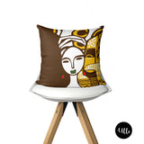 Orange Blue Green Yellow and Brown Woman Art Pillow, African Tribal Art Pillow, Abstract Art Mix and Match Cushions, Hand drawn Artsy, Boho, bgm art, african art, african american art, boho art, buy black, black owned, throw shams, living room decor, bedroom decor, ulli, ullihome