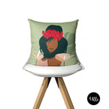 Tropical Leaf Pillow Cover. Lily Flower Pillow Covers, Afro Throws, Black Girl Woman Art, Natural Hair Girl, Black Queen, Tropical Leaves Pillow Cover. Floral Pillows, Lily Pillow, Floral Mix and Match Pillow, Decorative Pillow, Black Girl, Natural Hair, Black Art, bgm art, melanin art, sista art, throw shams, buy black, black owned, ulli, ullihome, living room decor, bedroom decor, office decor