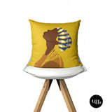 Orange and Yellow Geometric Pillow. Modern Abstract Pillow Cover, Kente Print Fabric, Yellow Pillow Cover, Black Girl Art, Melanin Popping Art, Woman Illustration Art, Kente Fabric Art Pillow, African Fabric Print Throw Pillow, Geometric Pillow cover, Kente Cushion, Black Girl Art, Black Queen Melanin Magic, ulli, ullihome, african print, african american print, throw shams, living room decor, bedroom decor, buy black, black owned