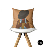 Neutral Color Earth tone Decorative Pillow Cover, Mud cloth Cushion Cover, Black Girl Pillow, African American Art, African fabric Print, Woman Illustration Art, Black woman art, ullihome, ulli, bgm art, black girl magic, melanin art, throw sham, pillow cover, buy black, black owned