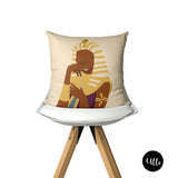 Purple Beige and Blue African Queen Pillow Cover. Nefertiti Pillow Cover, Black Princess Throw Pillow, Egyptian Art, Melanin Art, Geometric Pillow Cover, bgm art, black girl magic, woman art, african art, african american art, buy black, black owned, ulli, ullihome, living room decor, bedroom decor, office decor, bgm art