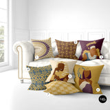 Purple Beige and Blue African Queen Pillow Cover. Nefertiti Pillow Cover, Black Princess Throw Pillow, Egyptian Art, Melanin Art, Geometric Pillow Cover, bgm art, black girl magic, woman art, african art, african american art, buy black, black owned, ulli, ullihome, living room decor, bedroom decor, office decor, bgm art