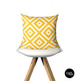 Yellow Tribal Boho Pillow Cover. Yellow Square Geometric Pillow Cover, African Print Adire Pillow, Black Girl Art Pillow, african art, african american art, ulli, ullihome, buy black, black owned, melanin art, bgm art, black girl magic art, living room decor, throw sham, pillow cover, office decor