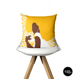 Yellow Tribal Boho Pillow Cover. Yellow Square Geometric Pillow Cover, African Print Adire Pillow, Black Girl Art Pillow, african art, african american art, ulli, ullihome, buy black, black owned, melanin art, bgm art, black girl magic art, living room decor, throw sham, pillow cover, office decor