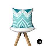 Turquoise African Wax Print Decorative Cushion Pillow Cover, Geometric Chevron Pattern Pillow Cover, Blue and White Aqua Decorative Cushions, Boho Tribal Pillow Throws, throw shams, pillow cover, living room decor, office decor, bedroom decor, bgm art, woman art, buy black, black owned, ulli, ullihome, melanin art, black girl magic
