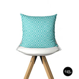 Turquoise African Wax Print Decorative Cushion Pillow Cover, Geometric Chevron Pattern Pillow Cover, Blue and White Aqua Decorative Cushions, Boho Tribal Pillow Throws, throw shams, pillow cover, living room decor, office decor, bedroom decor, bgm art, woman art, buy black, black owned, ulli, ullihome, melanin art, black girl magic
