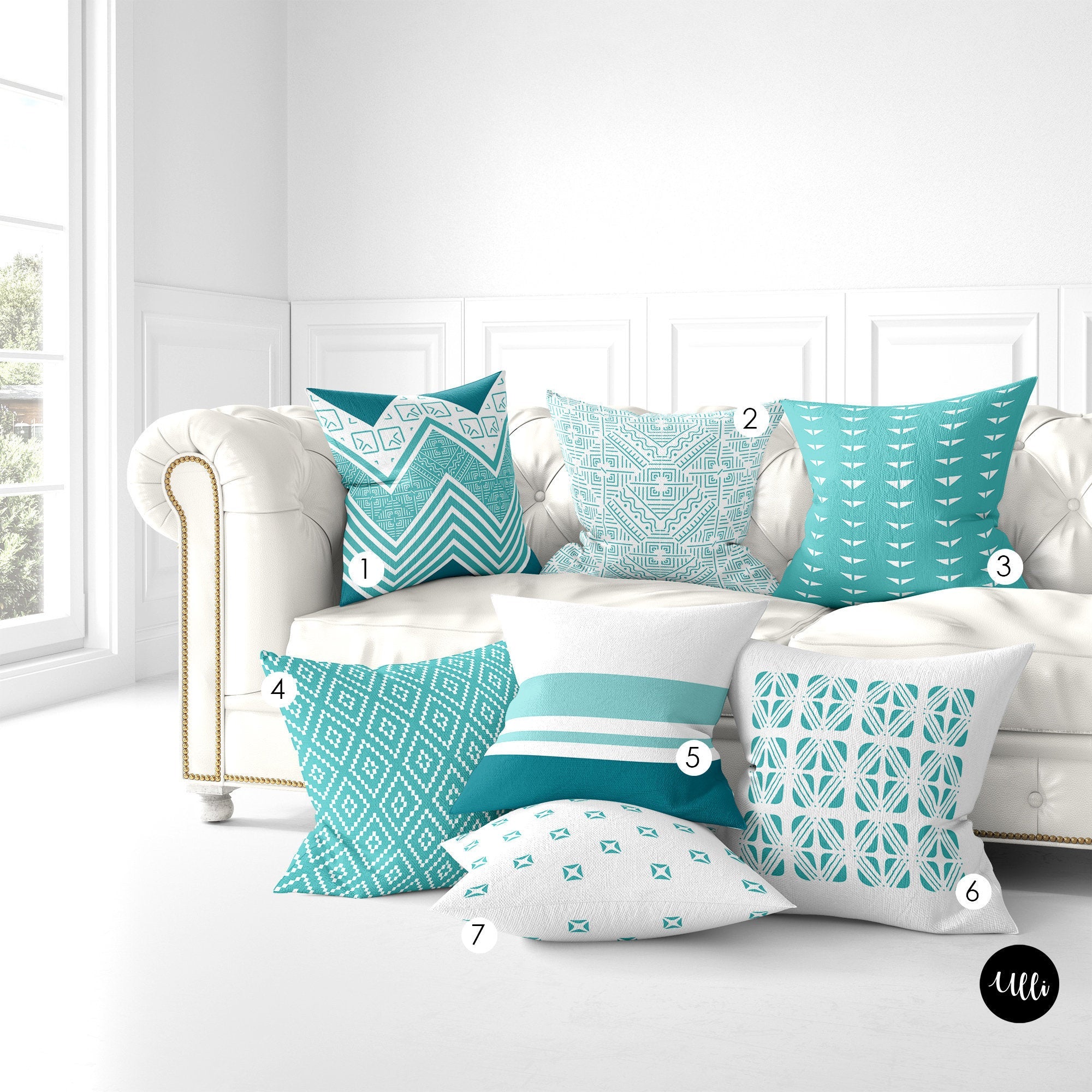 Turquoise Chevron Mudcloth Pillow Cover, –