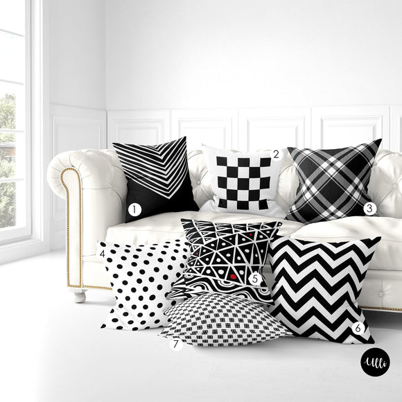 Black and White African Fabric cloth Decorative Cushion Pillow Cover, Geometric Checked Cushion Cover Euro Sham, Black and White Hand-drawn Decorative Cushion, Boho Tribal Pillow Throws, ulli, ullihome, african art, buy black, black owned, african american art, woman art, black woman art, bgm art, bedroom decor, living room decor