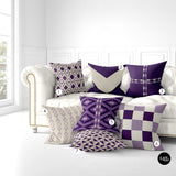 Purple and Beige Bogolanfini Bogolan Mud cloth Pillow Cover, Bohemian Throw Pillow, Purple and White Tribal Euro Sham, Purple Chevron Shape Decorative Pillow Sham, Purple Accent Pillow, living room decor, office decor, bedroom decor, ulli, ullihome, buy black, black owned, throw sham, pillow cover, melanin art, bgm art, african art, black magic art, woman art, african art, african american art