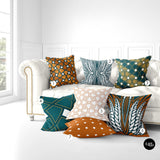 Emerald Green, Gold and Orange African Ankara Fabric Pillow Covers, Ankara Print Pillow, boho tribal pillow cover, Orange and Emerald Green African Fabric Pillow Cover, Mix and Match Emerald and Orange Tribal Throw Pillow, Orange Ankara Print Pillow Throw, buy black, black owned, ullihome, ulli, boho art, afro art, bgm art, african art, african american art, living room decor, bedroom decor, throw shams