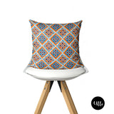 Turquoise and Orange African Ankara Fabric Pillow Cover, Turquoise and Orange Ankara Print Pillow, boho tribal pillow cover, ullihome, ulli, buy black, black owned, african print, melanin art, afro art, boho art, bgm art, black girl magic, black woman art, living room decor, bedroom decor